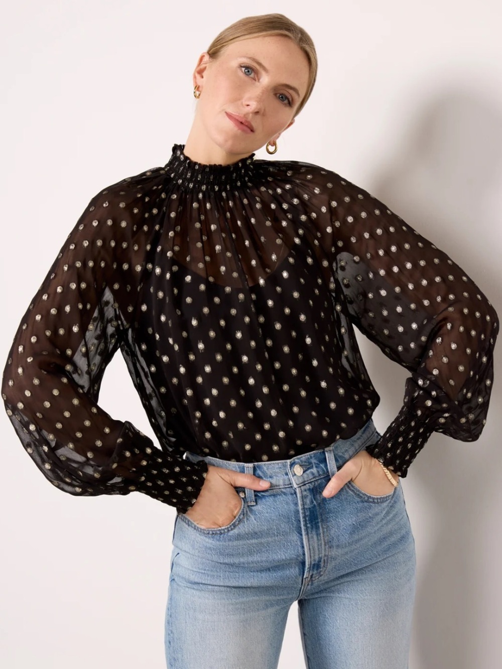 NWT Everve Millie Metallic Dot Blouse Medium